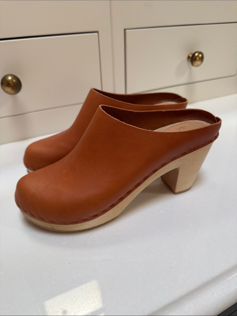 Bryr Tan Leather Clog Heels